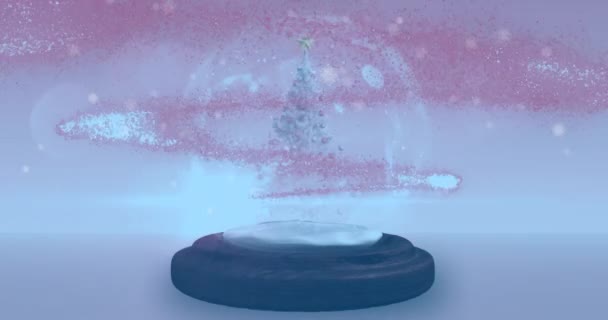 Animation Snow Globe Christmas Tree Shooting Star Snow Falling Christmas — Stock Video