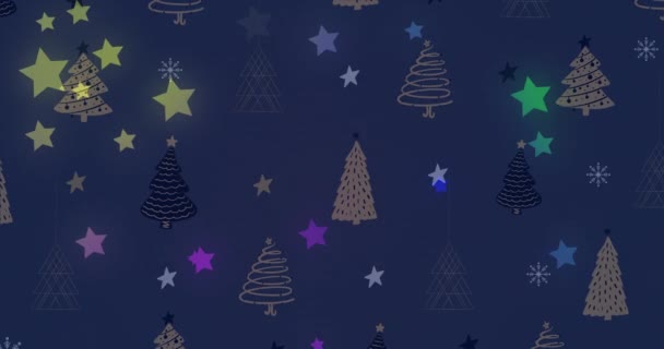 Анимация Звезд Узоров Деревьев Темном Фоне Рождество Традиции Концепция Празднования — стоковое видео
