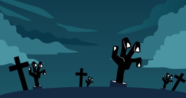 墓地の地面からゾンビの手のアニメーション ハロウィーンの伝統とお祝いのコンセプトデジタル生成ビデオ — ストック動画