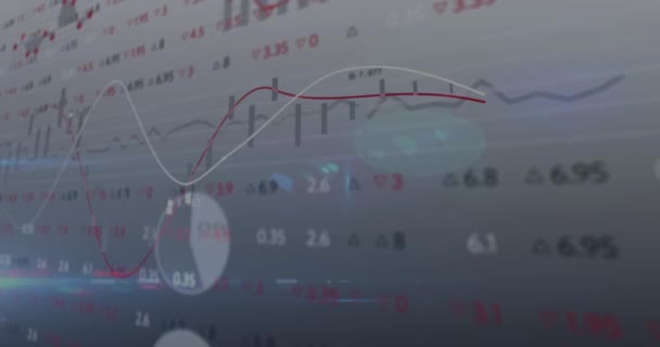 Animation Von Statistiken Und Finanzdatenverarbeitung Auf Weißem Hintergrund Globales Geschäft — Stockvideo