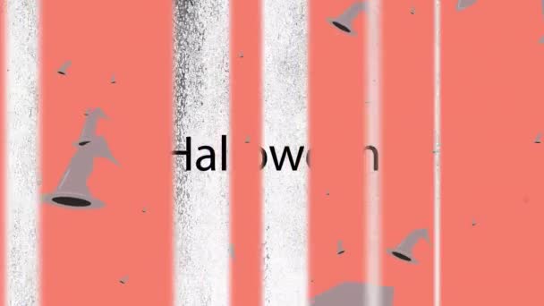 Animación Escritura Halloween Sombreros Bruja Flotantes Sobre Fondo Naranja Halloween — Vídeo de stock