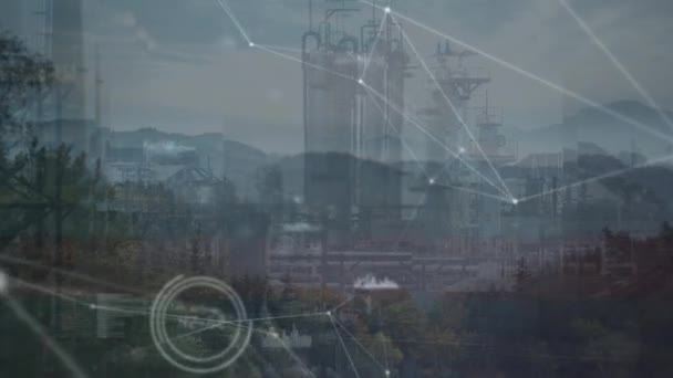 Animatie Van Het Netwerk Van Verbindingen Gegevensverwerking Het Industriële Landschap — Stockvideo