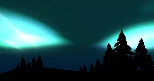Animazione Aurora Boreale Incandescente Sugli Abeti Coperti Neve Inverno Inverno — Video Stock