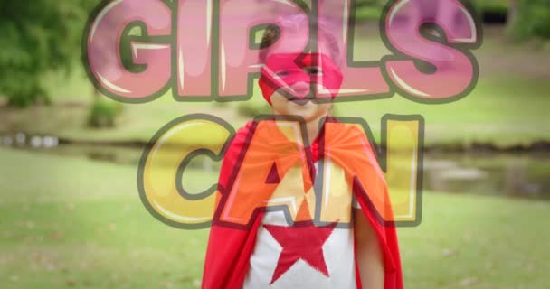 Animacja Dziewcząt Może Pisać Superbohaterki Kobieca Władza Feminizm Koncepcja Równouprawnienia — Wideo stockowe