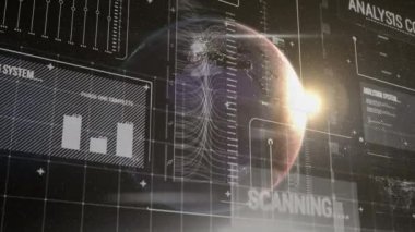 Dünya çapında finansal veri işleme animasyonu. küresel iş, finans, veri işleme ve dijital arayüz kavramı dijital olarak oluşturulmuş video.