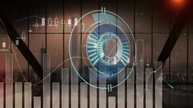 İstatistik ve finansal veri işleme alanındaki taramaların animasyonu. küresel iş, finans, bağlantılar ve dijital olarak oluşturulmuş video işleme kavramı.