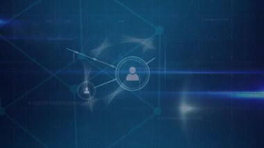 Mavi arka planda bağlantı ağının ve dijital şekillerin animasyonu. küresel bağlantılar ve dijital arayüz konsepti dijital olarak oluşturulmuş video.