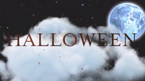 Animation Von Halloween Text Über Mond Und Wolken Himmel Halloween — Stockvideo
