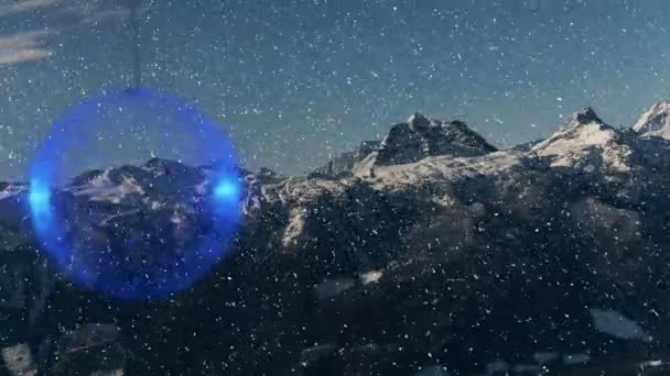 Animation Neige Tombant Sur Boule Bleue Noël Fond Montagne Hiver — Video