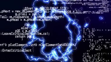 Veri işleme ve siyah zemin üzerindeki ışık izlerinin animasyonu. küresel iş, veri işleme, bağlantılar ve dijital arayüz konsepti dijital olarak oluşturulmuş video.