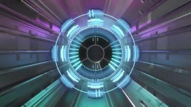 Dijital tünelin üzerindeki saat ile tarama alanının animasyonu. küresel bağlantılar, veri işleme ve dijital arayüz konsepti dijital olarak oluşturulmuş video.