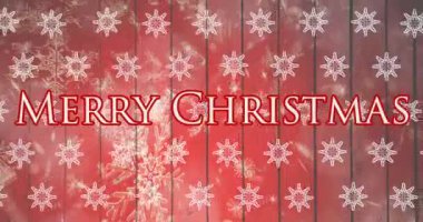 Kar yağarken atılan mutlu noel mesajının animasyonu. Noel, kış, gelenek ve kutlama konsepti dijital olarak oluşturulmuş video.