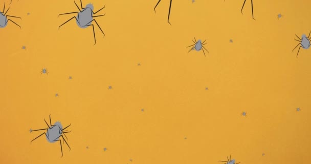 Animation Falling Spiders Orange Background Halloween Tradition Celebration Concept Digitally — Stock Video