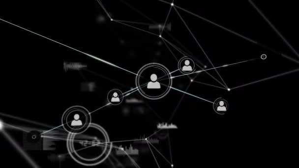 Animation Network Connections Icons Data Processing Black Background Global Connections — Stock Video