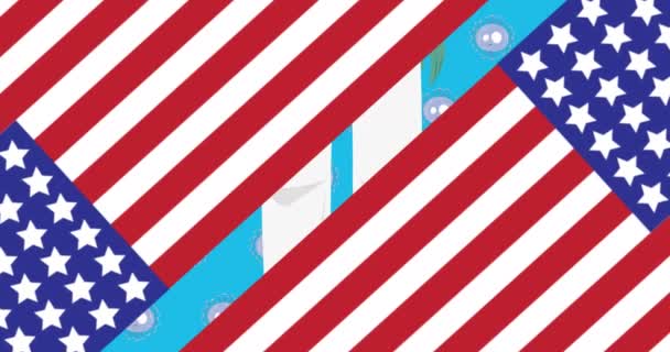 Анимация Американских Флагов Над Врачом Вирусными Клетками Медицинские Медицинские Услуги — стоковое видео