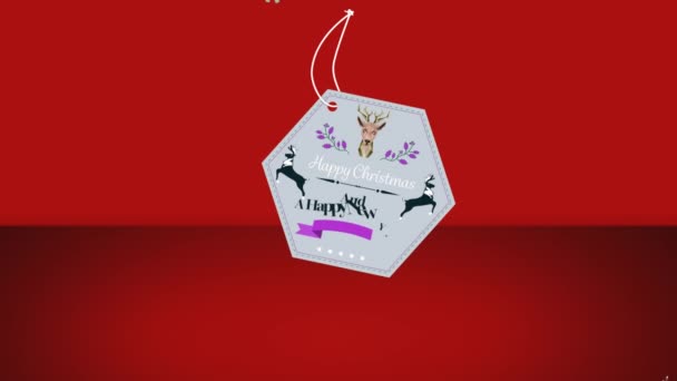 배경에 눈송이가 떨어지는 크리스마스 텍스트 애니메이션 크리스마스 디지털로 비디오 — 비디오