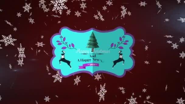 Animation Jul Text Över Fallande Snöflingor Mörk Bakgrund Jul Tradition — Stockvideo