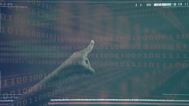 Animação Codificação Binária Sobre Dedo Humano Tocando Cérebro Digital Conceito — Vídeo de Stock