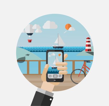 Eli pier fotoğraf çekici smartphone holding