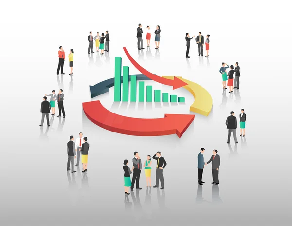 Pessoas de negócios com gráfico de barras e setas —  Vetores de Stock