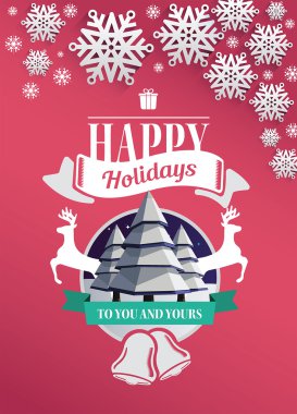 Happy holidays message vector with cute illustrations clipart