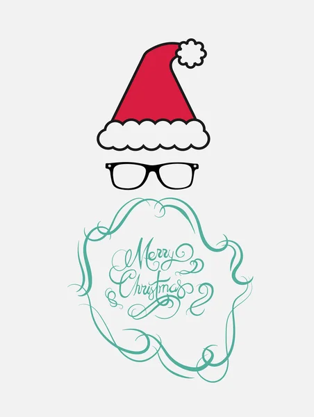Frohe Weihnachten Botschaftsvektor in cursive grün mit Weihnachtsmütze — Stockvektor
