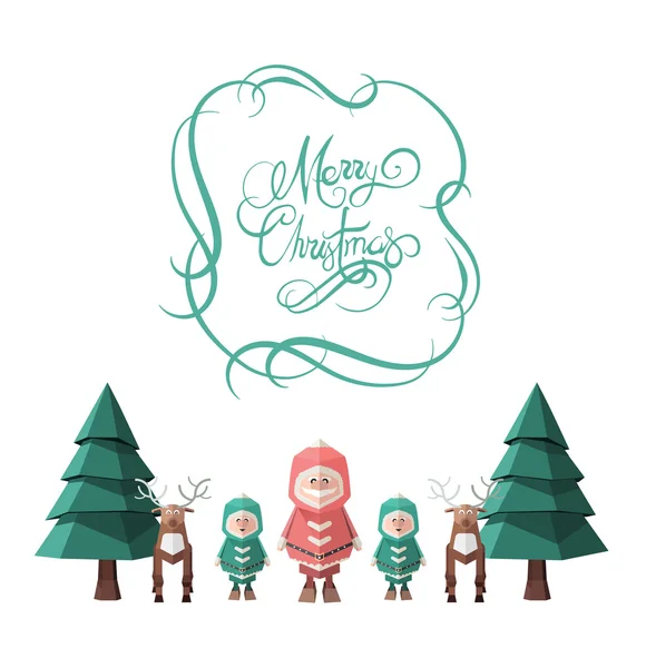 Merry christmas message vector with cute illustrations — Stock Vector