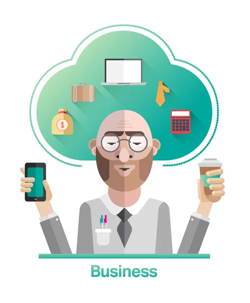 Vector hombre de negocios con nube y texto — Vector de stock