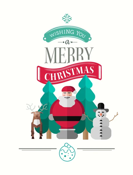 Merry christmas message vector with cute illustrations — Stock Vector