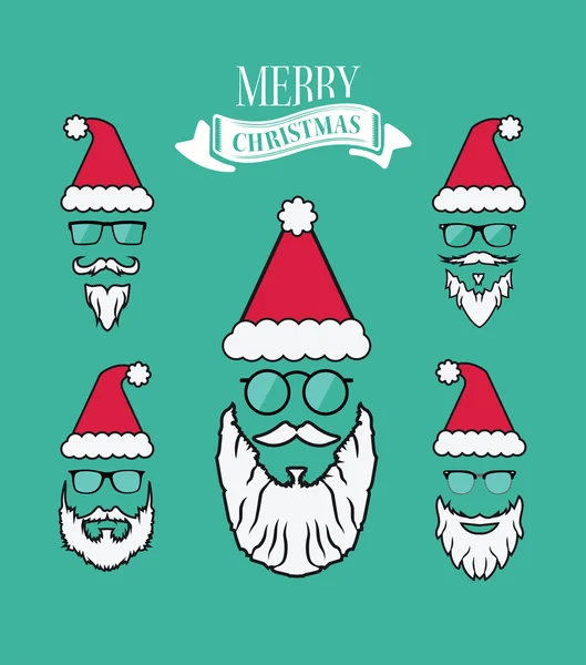 Feliz vector de Navidad con barbas de santa — Vector de stock