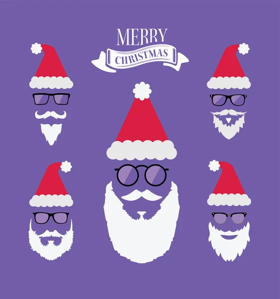 Feliz vector de Navidad con barbas de santa — Vector de stock