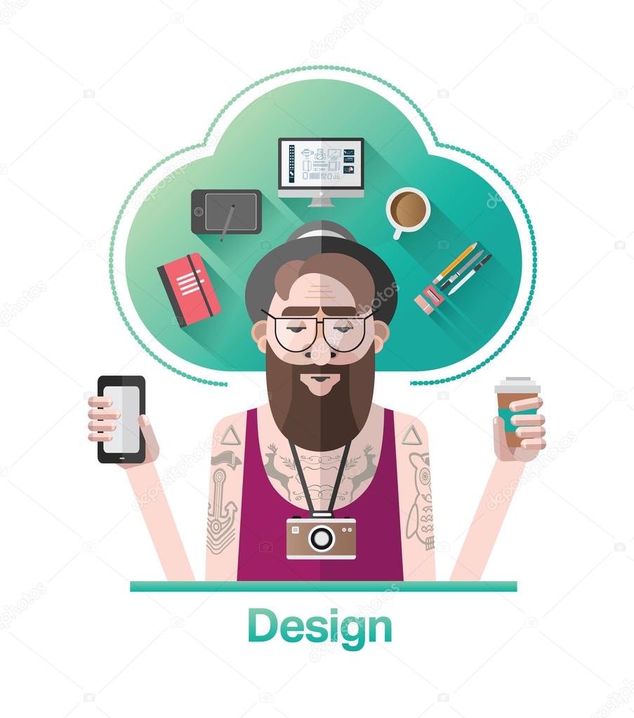 Hipster graphic designer vector with text