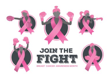 Breast cancer awareness vector with fighting girls clipart