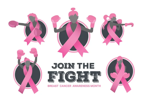 Vettore di consapevolezza del cancro al seno con combattere le ragazze — Vettoriale Stock