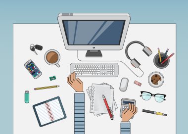 Resepsiyon ile bilgisayar ve diğer aksesuarlar vektör