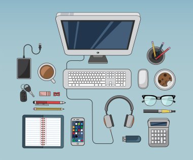 Resepsiyon ile bilgisayar ve diğer aksesuarlar vektör