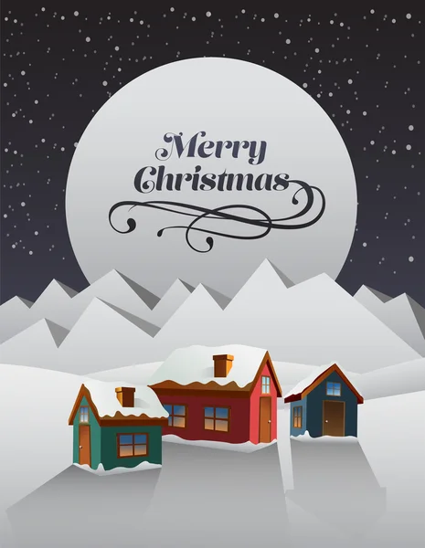 Χριστούγεννα χαιρετισμό μήνυμα πέρα από χιονισμένο χωριό — Διανυσματικό Αρχείο