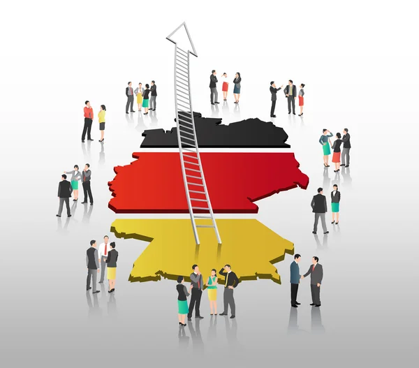 Business people standing with ladder arrow and german flag — Stock Vector