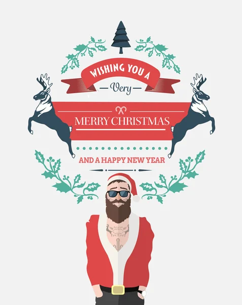 Hipster santa with christmas message — Stock Vector