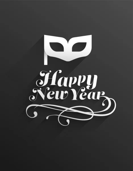 Feliz año nuevo mensaje con máscara de mascarada — Vector de stock