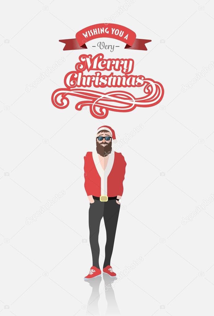 Hipster santa with christmas message