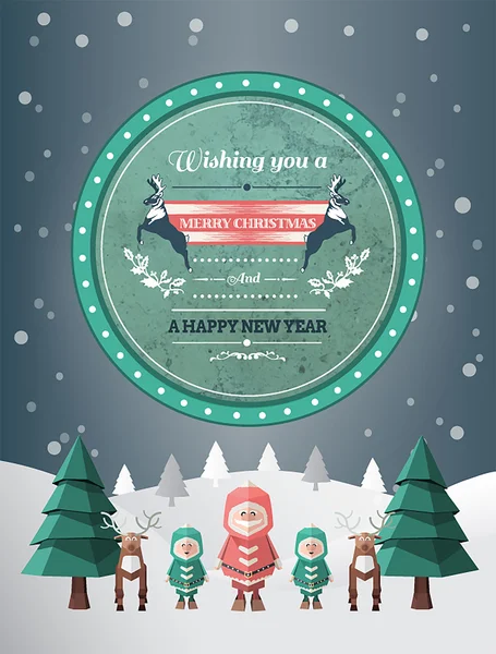 Weihnachtsgruß-Botschaft mit Illustrationen — Stockvektor