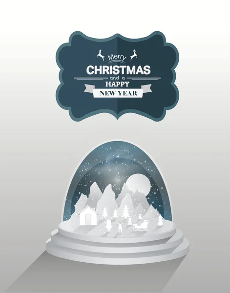 Kerstmis tableau in sneeuw globe vector met bericht — Stockvector