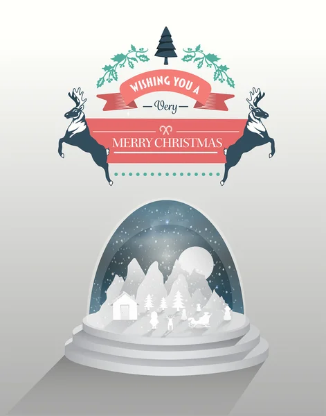 Καλά Χριστούγεννα διάνυσμα με γυάλινη σφαίρα με χιόνι — Διανυσματικό Αρχείο