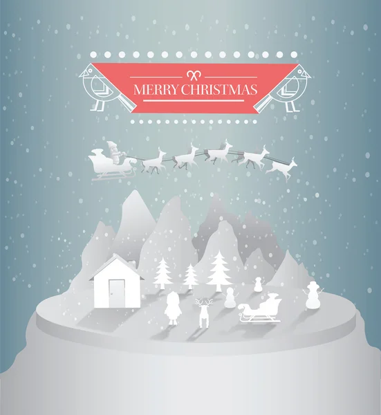 Merry christmas message vector with cute illustrations — Stock Vector