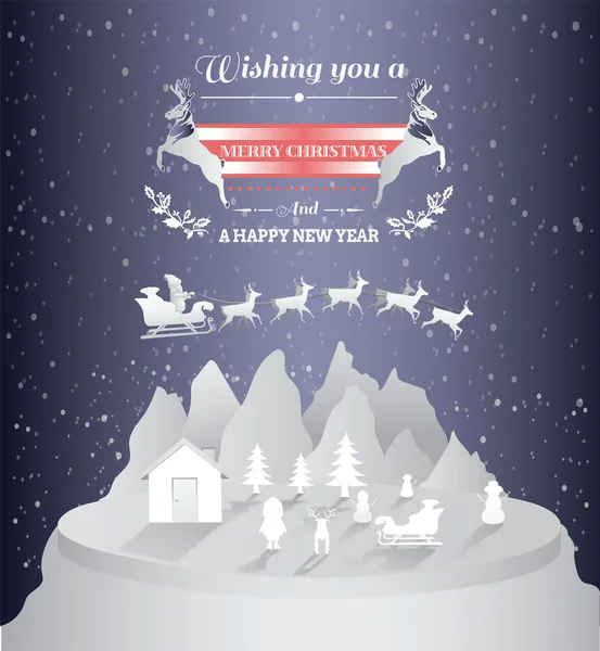 Merry christmas message vector with cute illustrations — Stock Vector