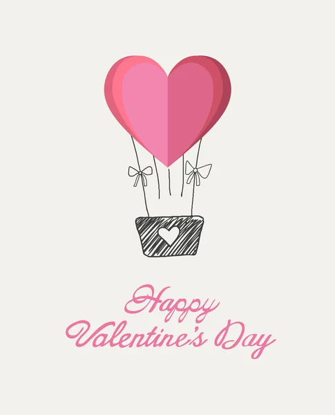 Feliz día de San Valentín vector con el corazón globo de aire caliente — Archivo Imágenes Vectoriales