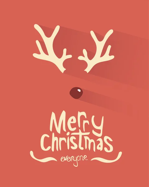 Merry christmas vector with antlers and red nose — Stock Vector