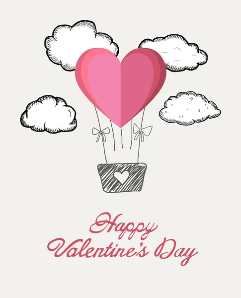 Feliz día de San Valentín vector con el corazón globo de aire caliente — Archivo Imágenes Vectoriales