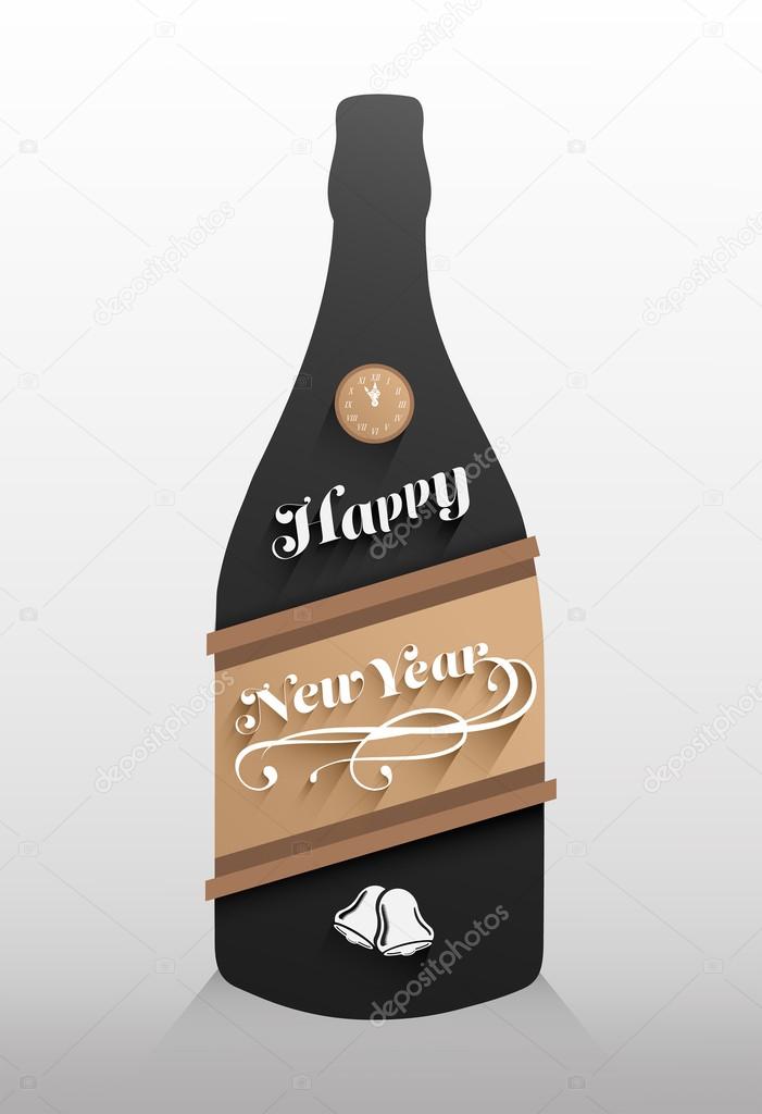New years message on champagne bottle vector